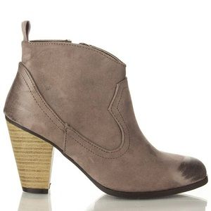 Taupe/Grey Heeled Booty with Oil Distressed Detail